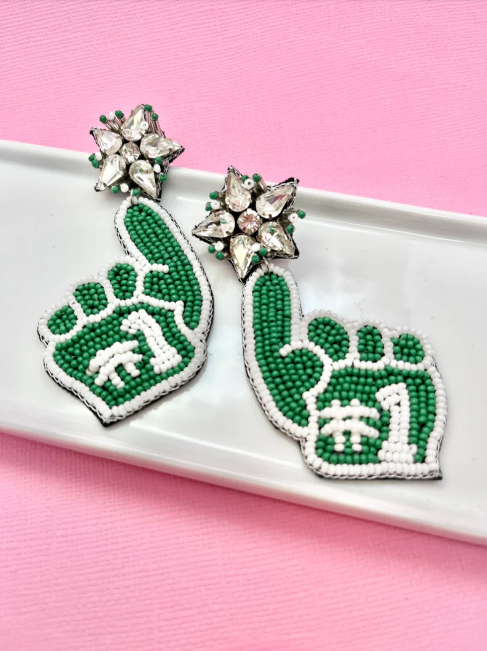 Green and White Game Day Earrings