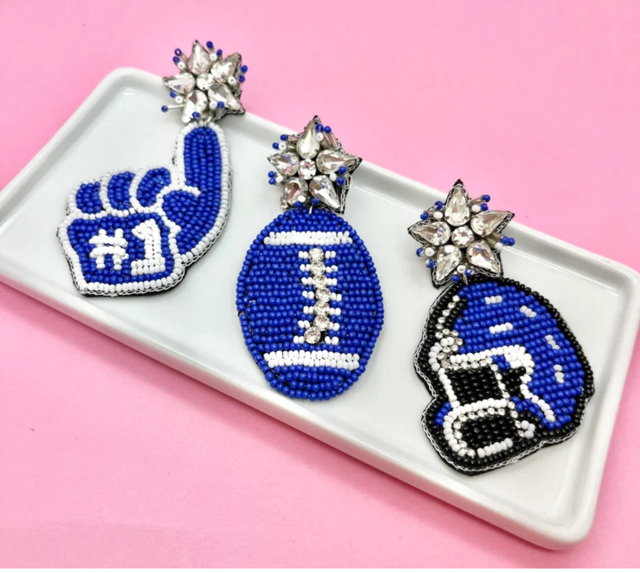Royal Blue and White Team Color Game Day Earrings