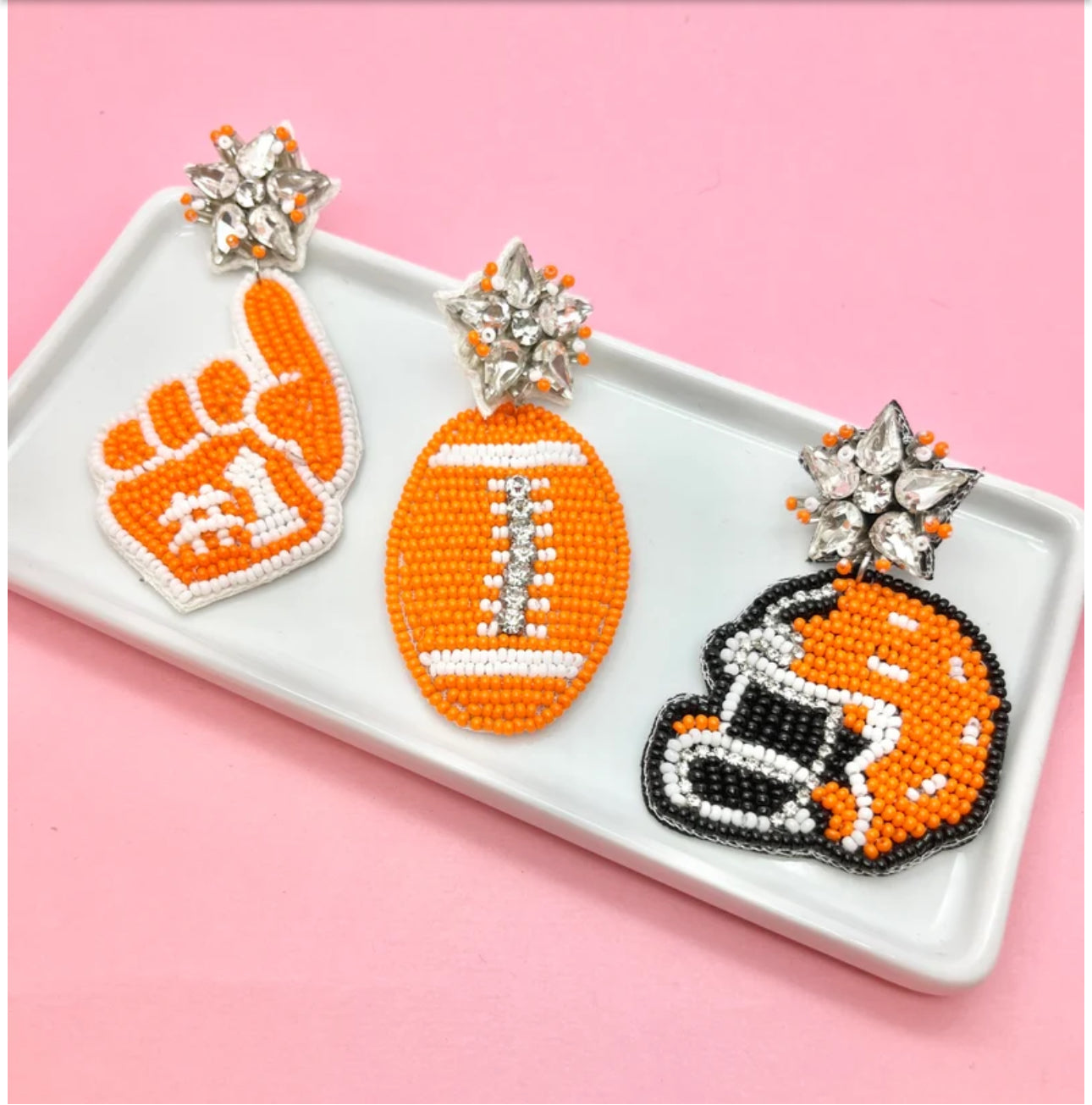 Bright Orange and White Game Day Earrings