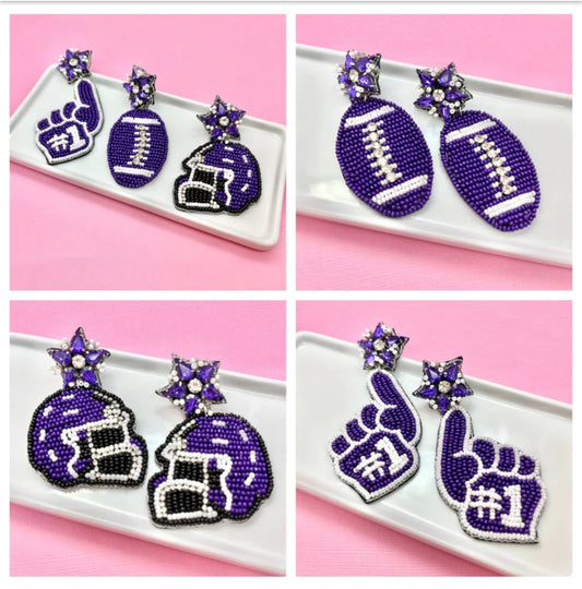 Purple and White Game Day Earrings