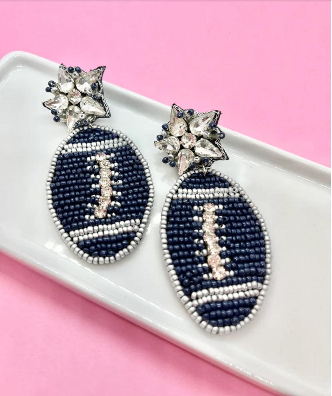 Navy Blue and Silver Game Day Earrings