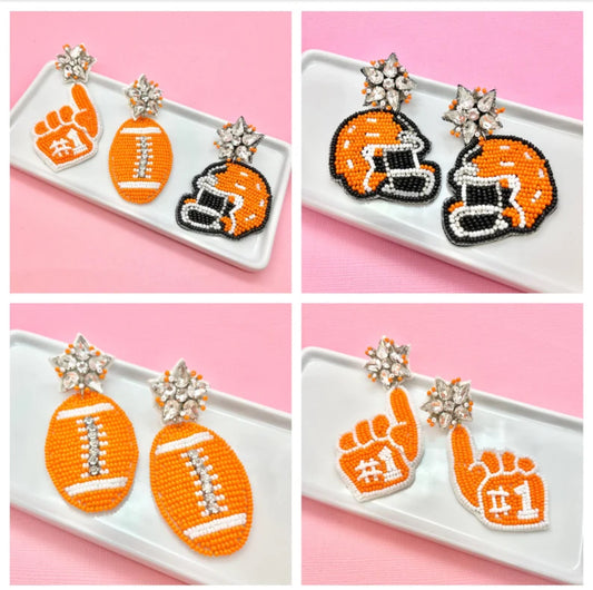 Bright Orange and White Game Day Earrings