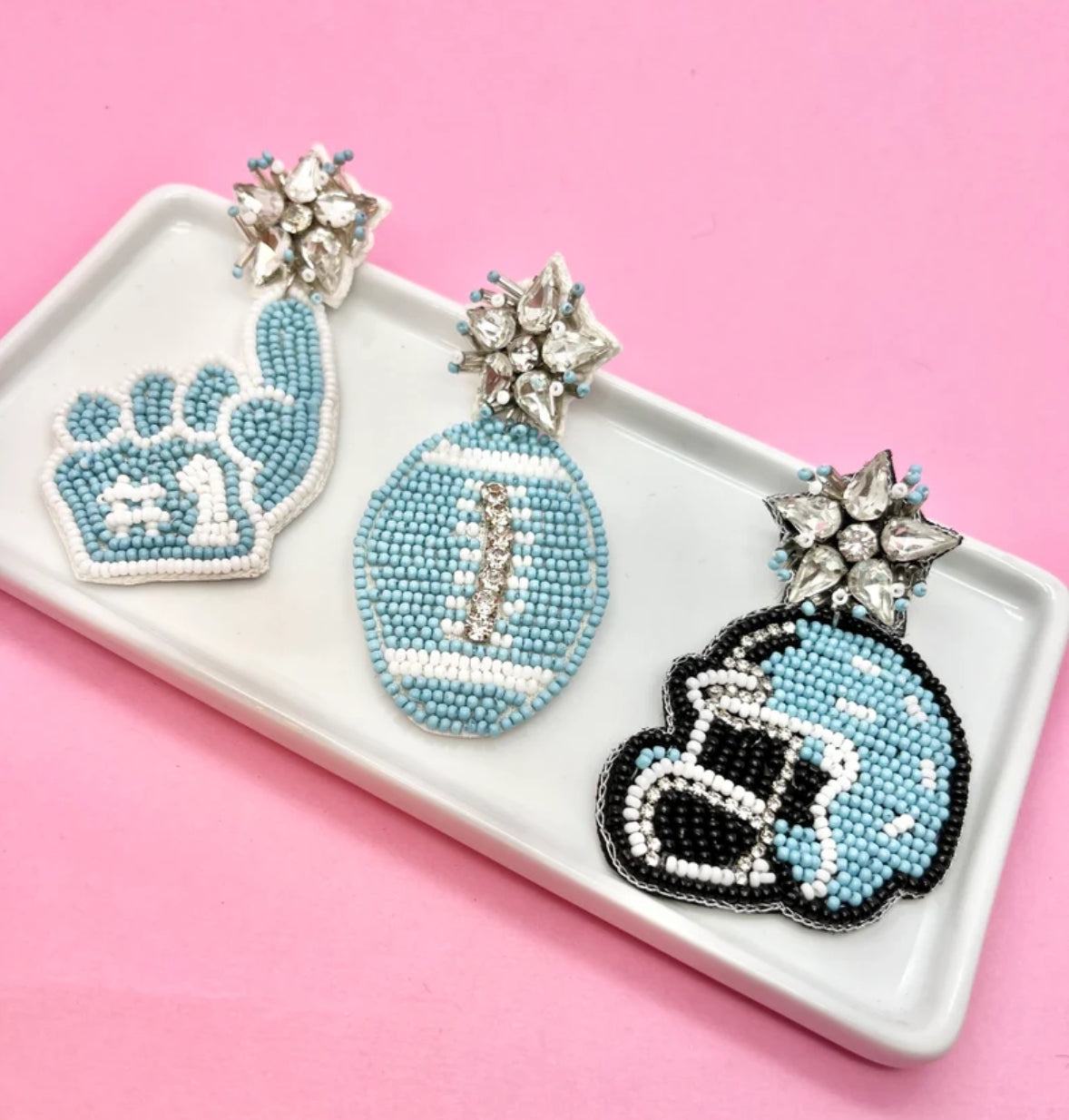 Turquoise and White Game Day Earrings