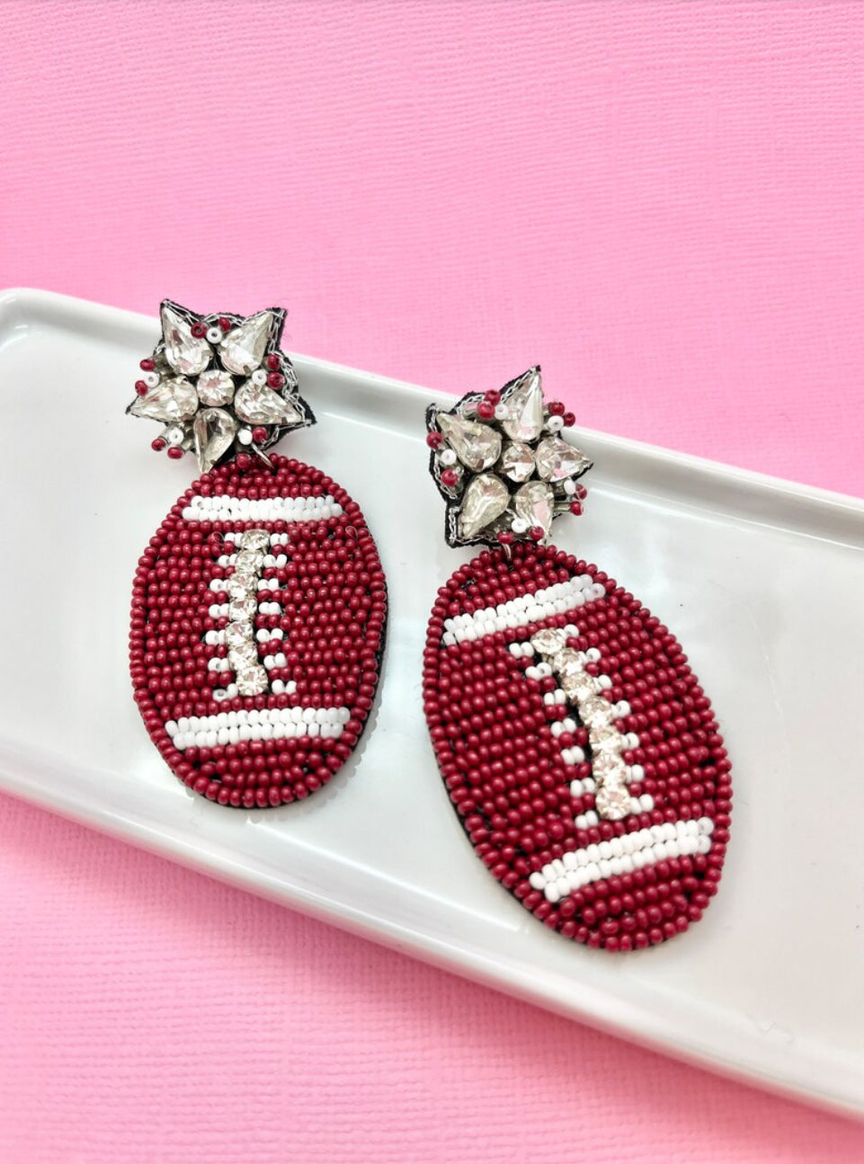 Maroon and White Game Day Earrings