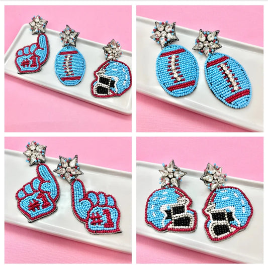 Turquoise and Red Game Day Earrings