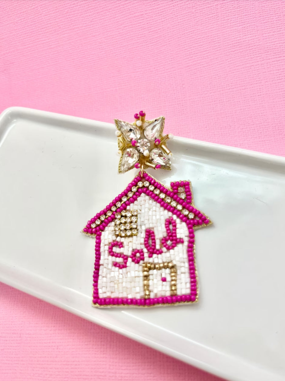 Sold House Pink Real Estate Realtor Earrings