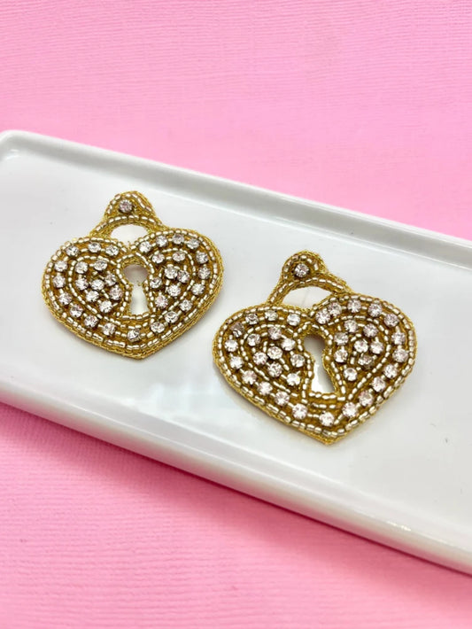 Gold Keyhole Heart Earrings