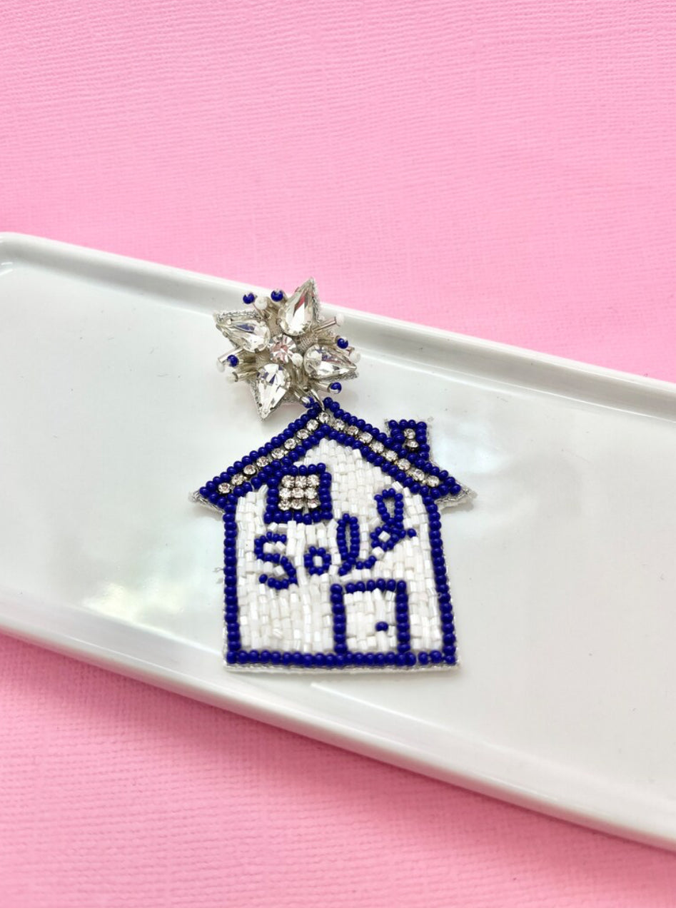 Blue and White Sold House Real Estate Realtor Earrings