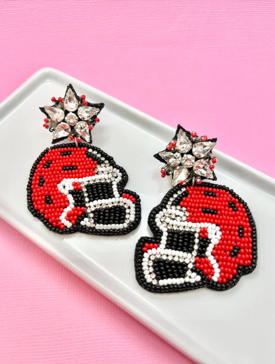 Bright Red and Black Game Day Earrings