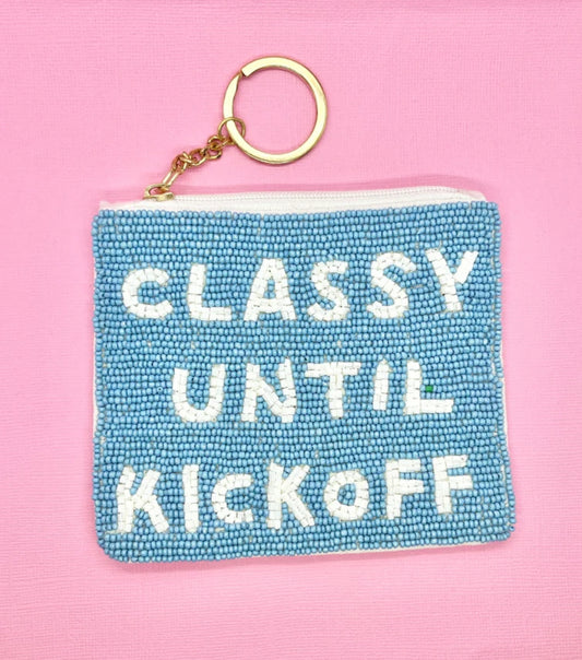 Turquoise Classy Until Kickoff Beaded Coin Purse Keychain