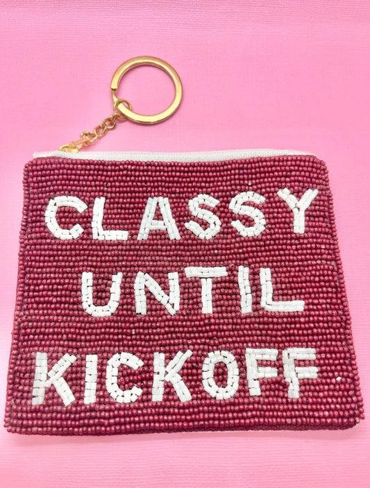 Maroon Classy Until Kick Off Beaded Coin Purse Keychain