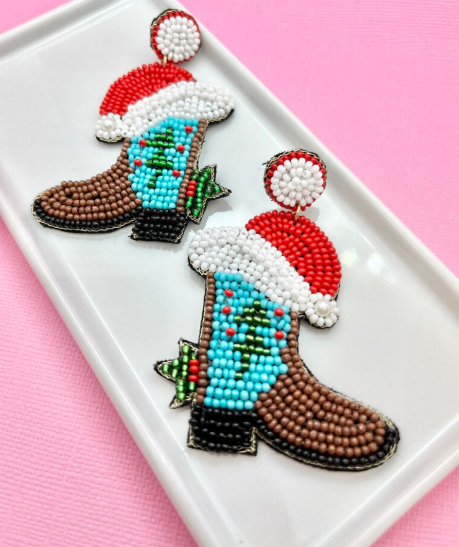 Santa Boot Christmas Earrings