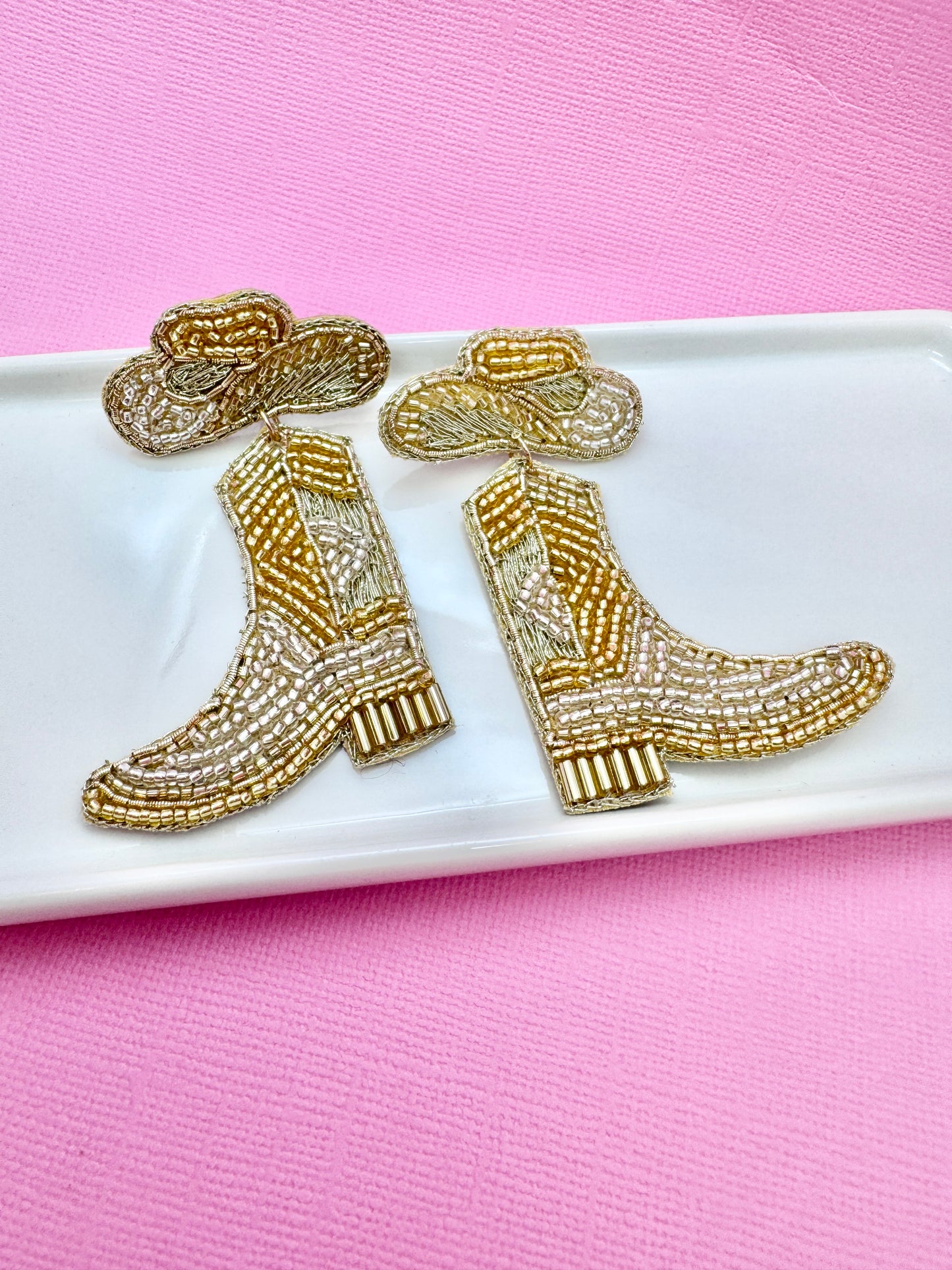Silver and Gold Cowboy Boot and Hat Earrings