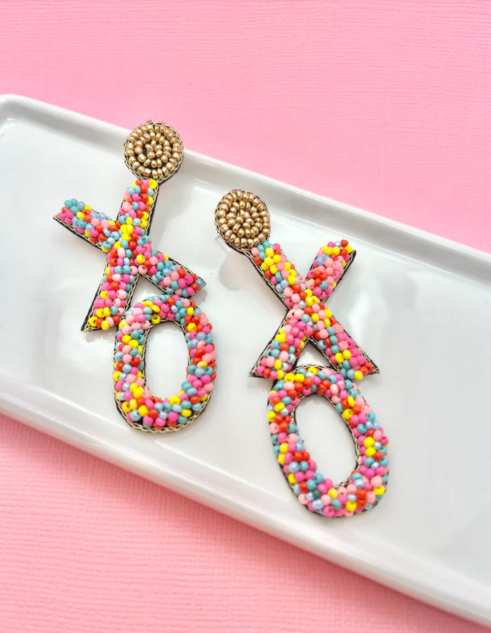 XO Bright Beaded Valentines Earrings