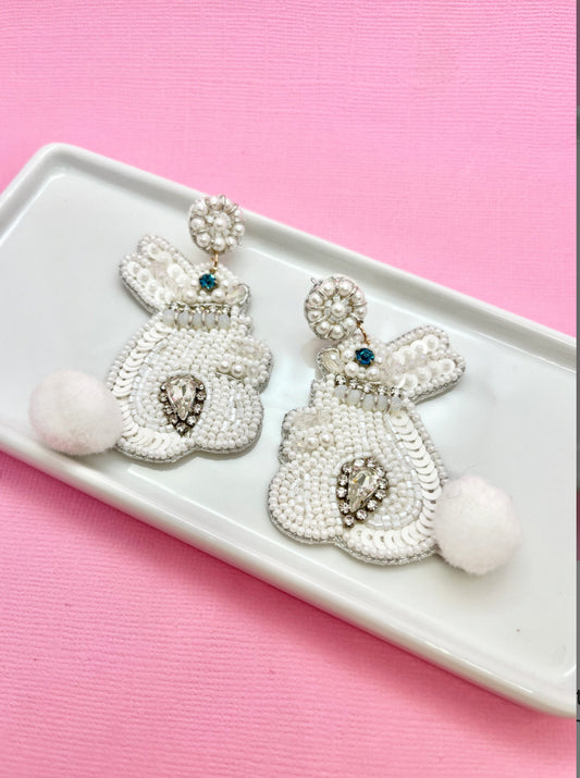 White Easter Bunny Earrings