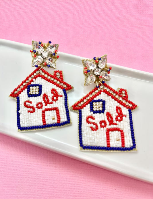 Red and Blue Sold House Real Estate Realtor Earrings