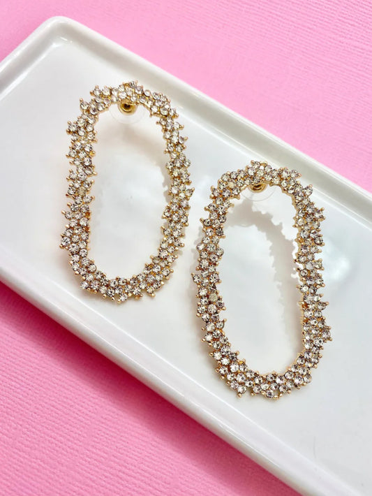 Crystal and 18K Plated Gold Loop Statement Earrings