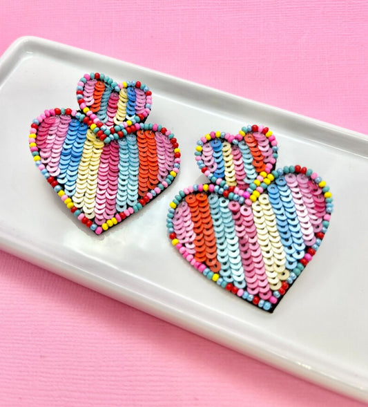 Sequin Stripe Heart Earrings