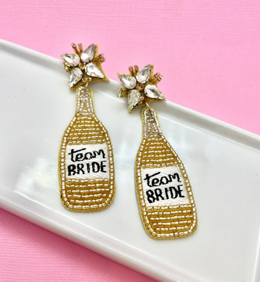 Team Bride Champagne Beaded Earrings