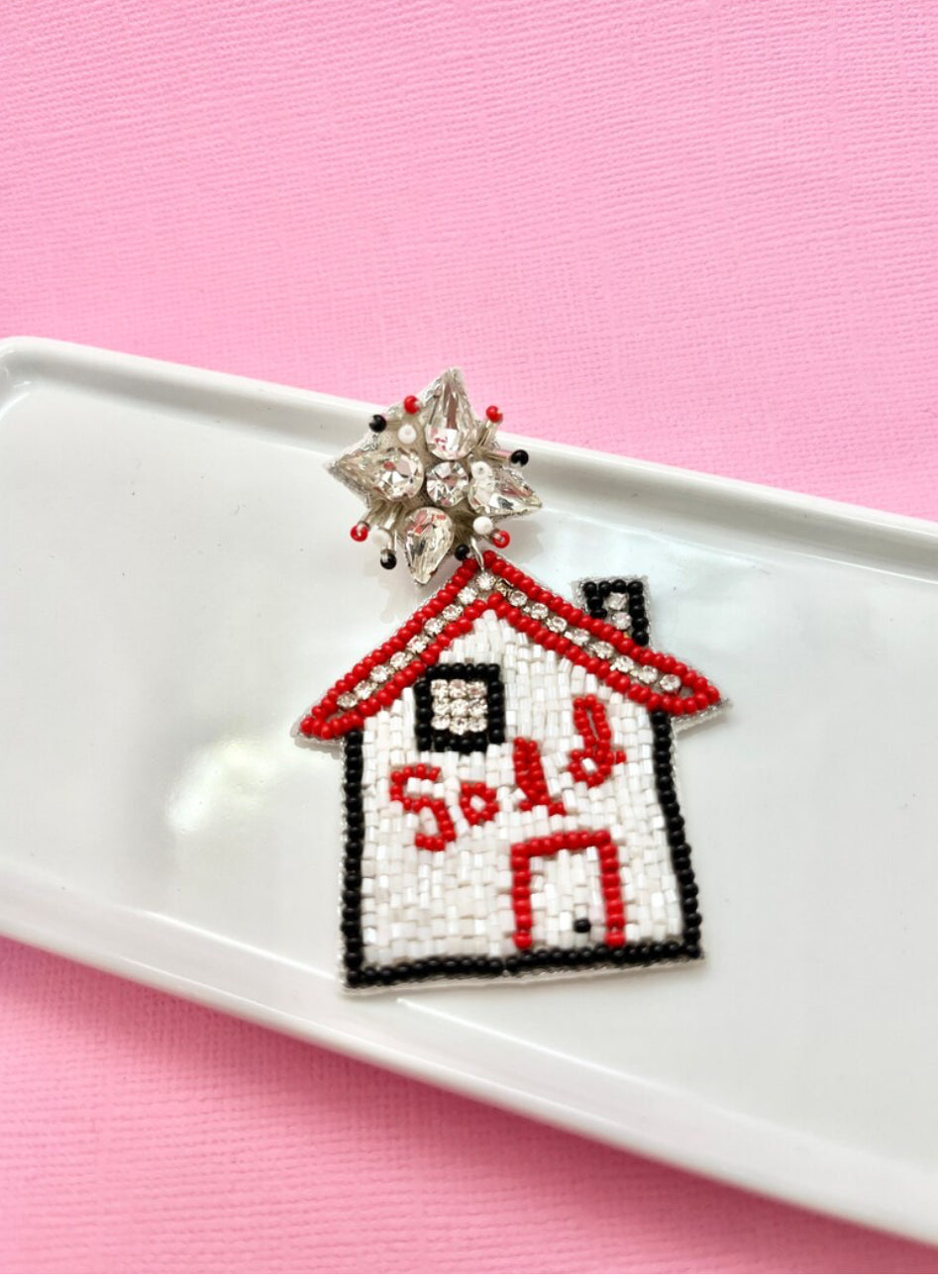Red and Black Sold House Real Estate Realtor Earrings