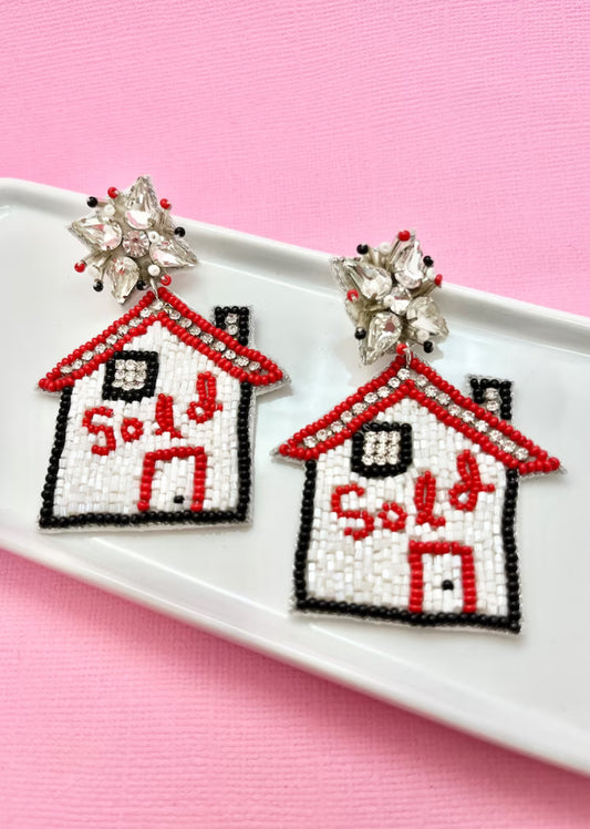 Red and Black Sold House Real Estate Realtor Earrings