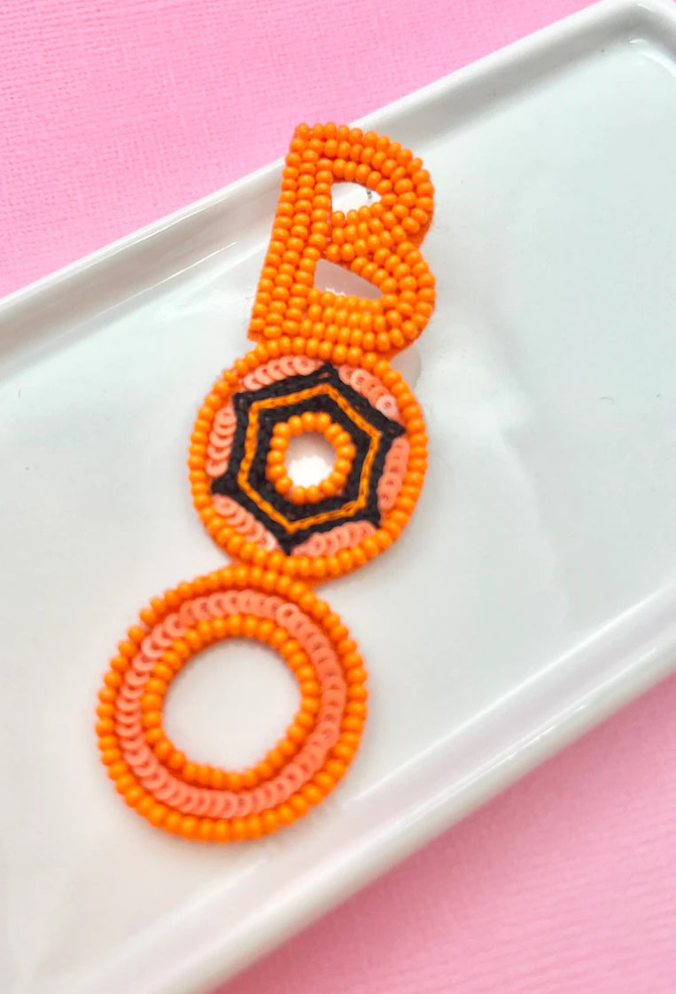 Orange Spooky Halloween “BOO” Beaded Earrings