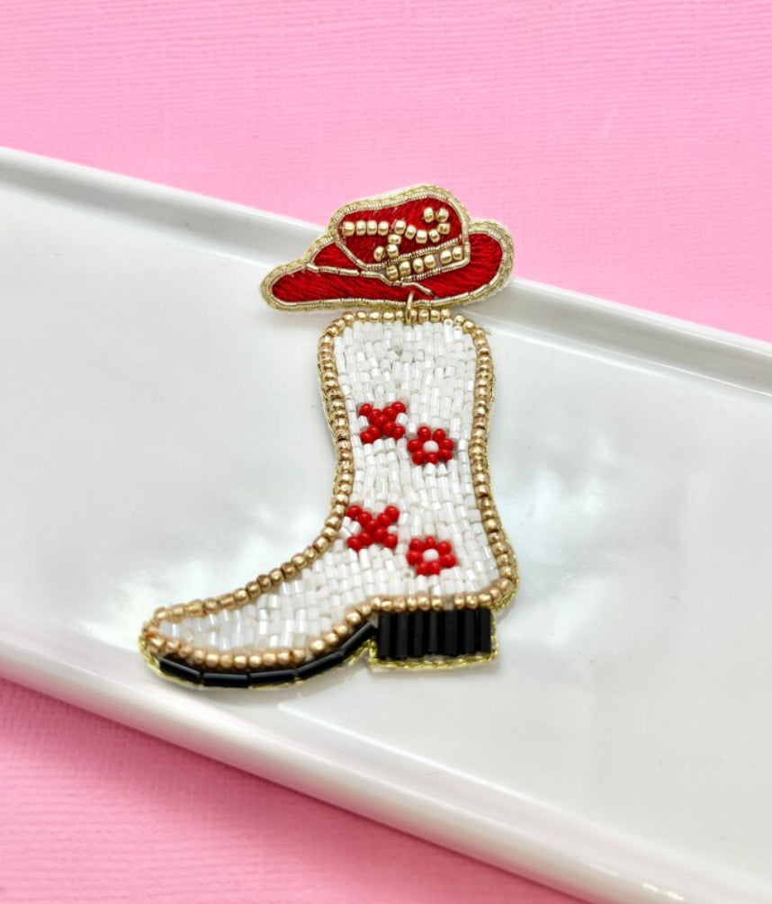 XO Cowgirl Boot Beaded Valentines Earrings