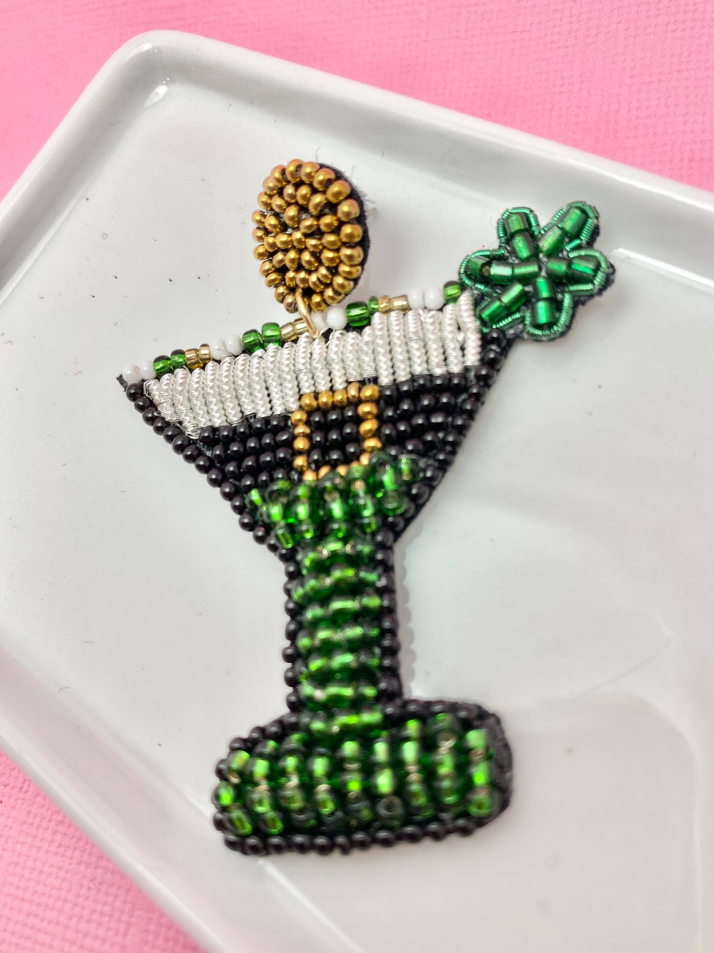 Saint Patrick’s Day Leprechaun Martini Beaded Earrings