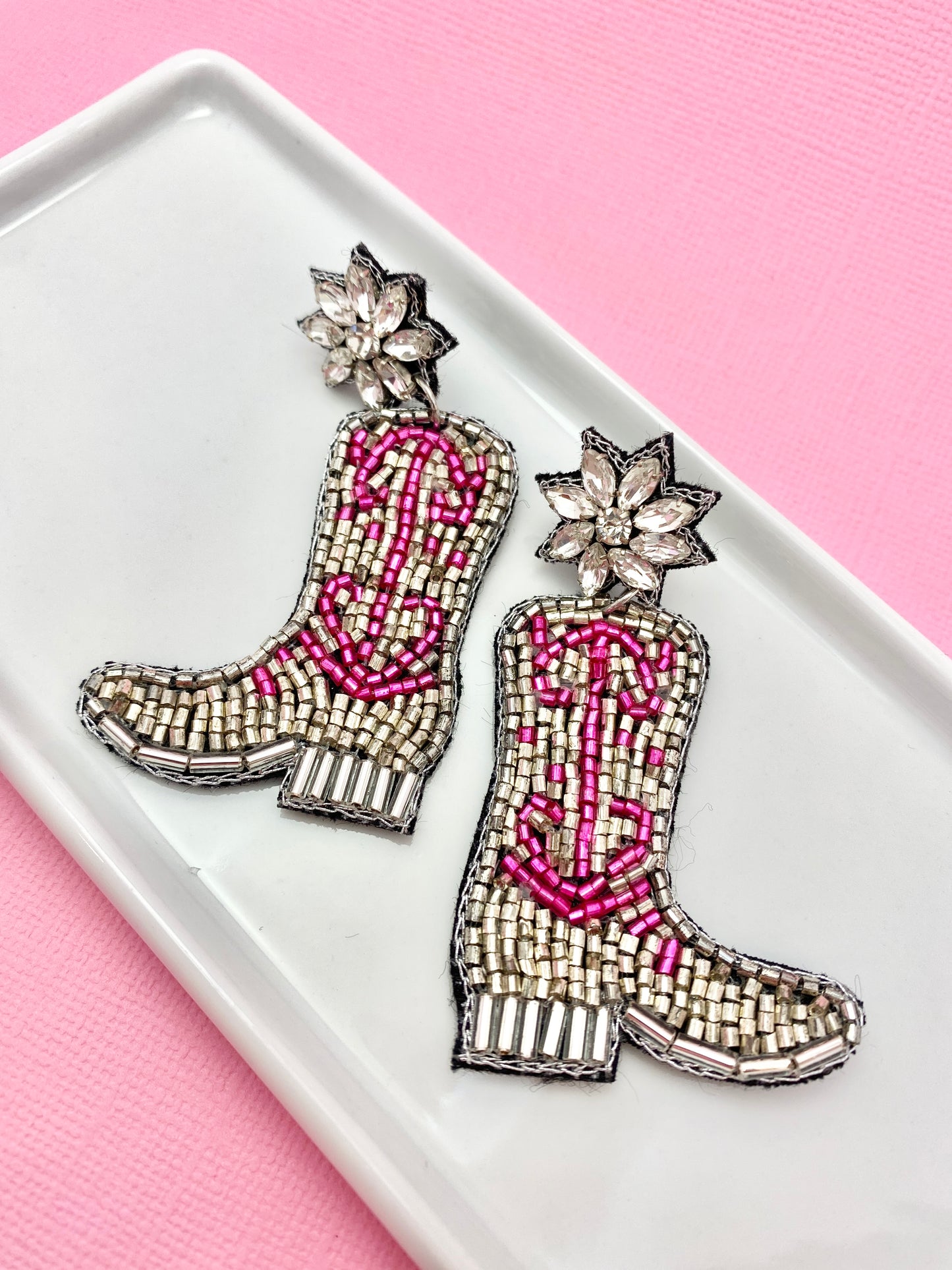 Dolly Pink Cowboy Boot Beaded Earring