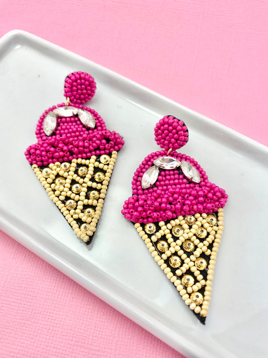 Pink Sugar Ice Cream Cone Earrings