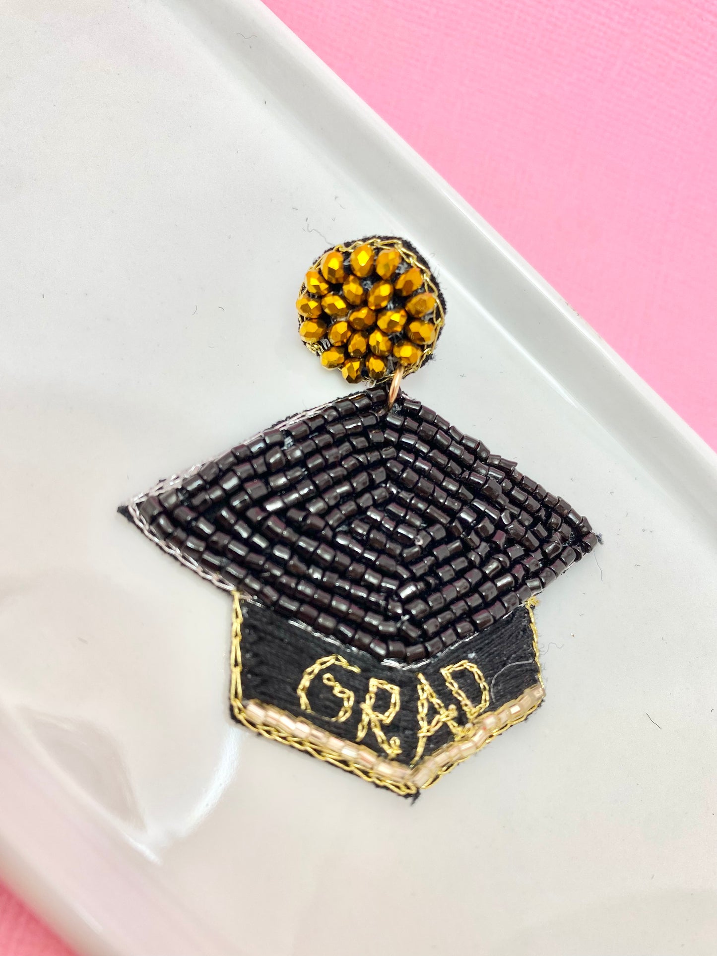 Grad Cap Beaded Earrings