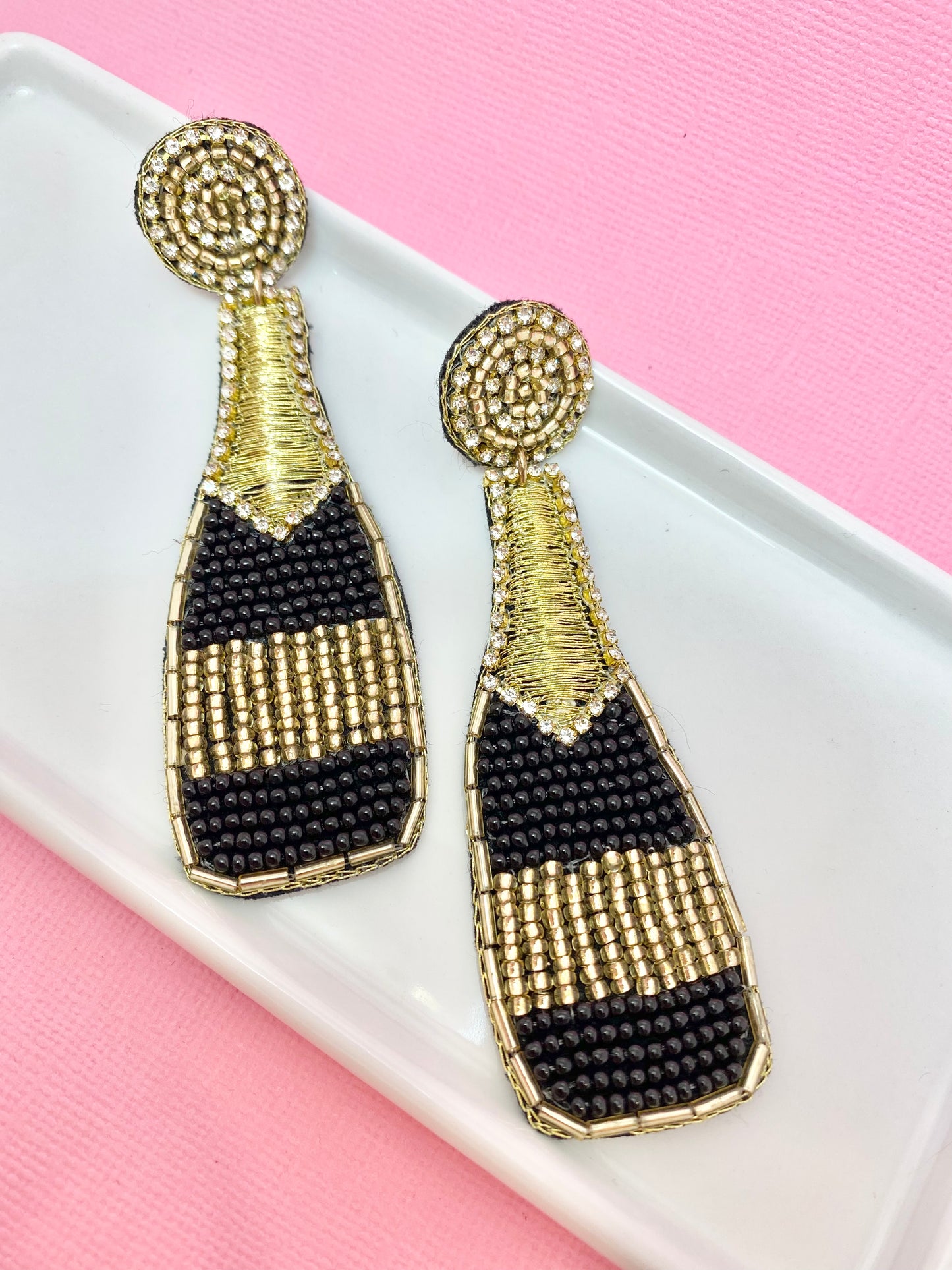 Pop The Bubbly Champagne Beaded Earrings